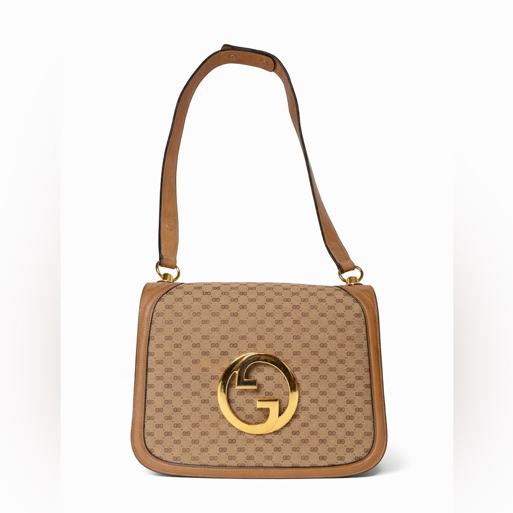 Vintage Gucci Blondie GG Canvas Shoulder Bag Tan Leather w/ Box Authentic - Picture 2 of 13
